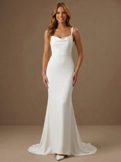 Spaghetti Strap Cowl Neck Satin Mermaid Wedding Gown
