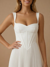 Square Neck Satin Pleat Corset A Line Chiffon Bridal Gown