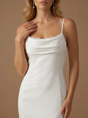 Spaghetti Strap Cowl Neck Satin Mermaid Wedding Gown with Lace Applique