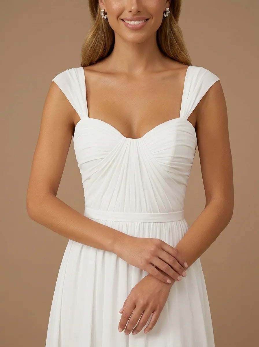 Sweetheart Neck Ruched Chiffon Wedding Gown with High Slit