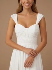 Sweetheart Neck Ruched Chiffon Wedding Gown with High Slit