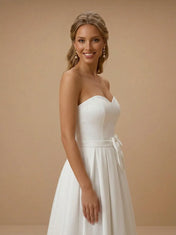 Sweetheart Satin Tea-Length Bridal Dress with Pleat