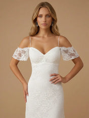 Cold Shoulder Spaghetti Strap Lace Applique Mermaid Wedding Dress