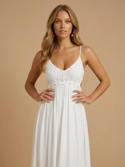 Spaghetti Strap V-Neck Lace Applique Chiffon Wedding Gown