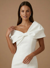 One Shoulder Bow Bodycon Satin Mini Wedding Dress