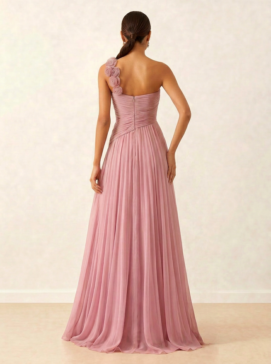 Chiffon A-Line/Princess One-Shoulder Floor-Length Evening Dresses with Ruffles