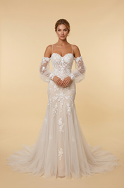 Elegant Off-the-Shoulder White Lace Trumpet Wedding Dresses with Corset and Sweep Train