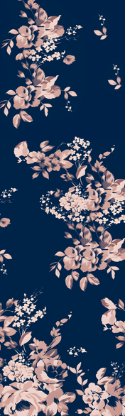 Dark Blue and Pink Floral Chiffon Boat Neck High-Slit Sheath Floor-Length Gown Dress