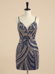 Champagne Gold Art Deco Sequin Short Homecoming Dresses