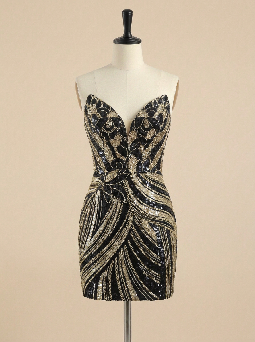 Champagne Gold Art Deco Sequin Short Homecoming Dresses