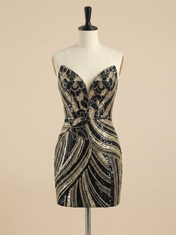 Champagne Gold Art Deco Sequin Short Homecoming Dresses