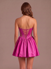 Strapless Sweetheart Beaded Short Homecoming Dresses with Corset Back A-Line Mini Skirt
