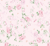 Pink Floral Chiffon Round Neck Long Sleeve Pleated Floor-Length Gown Dress