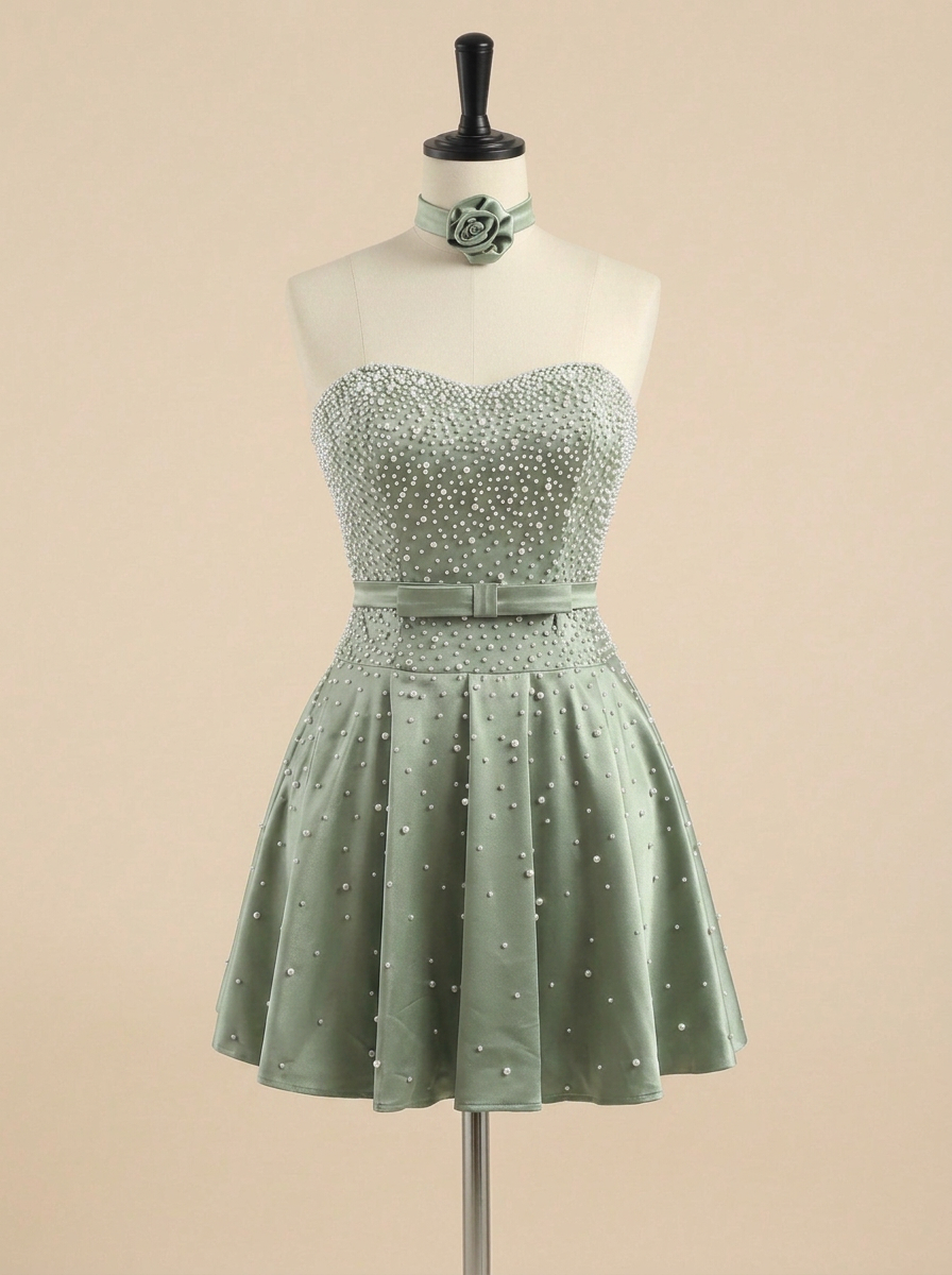 Hot Pink Pearl Beaded Choker Short Homecoming Dress