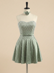 Hot Pink Pearl Beaded Choker Short Homecoming Dress