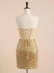 Strapless Sunburst Beaded Corset Short Homecoming Dress