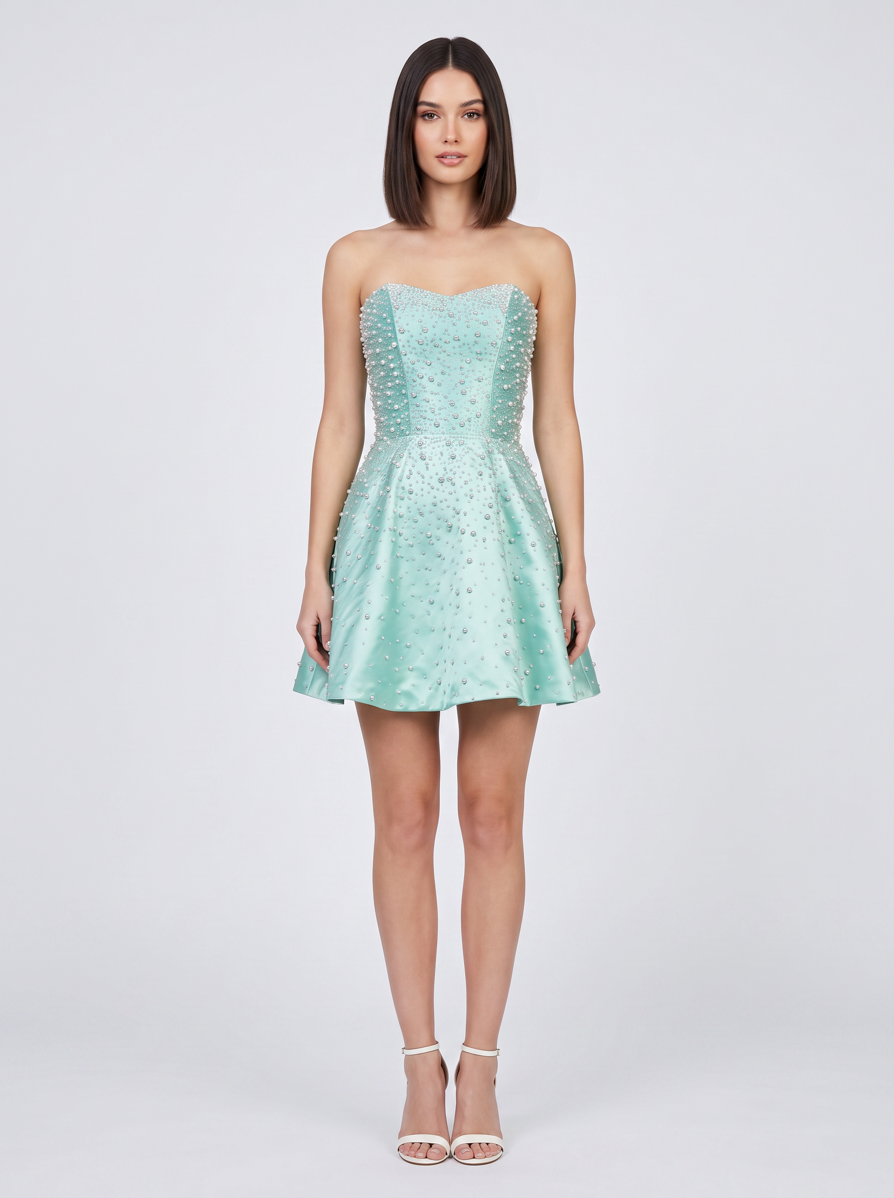 Strapless Sweetheart Pearl Beaded A-Line Mini Homecoming Dresses with Lace-Up Back