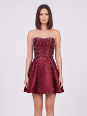 Strapless Sweetheart Pearl Beaded A-Line Mini Homecoming Dresses with Lace-Up Back