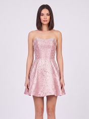 Strapless Sweetheart Pearl Beaded A-Line Mini Homecoming Dresses with Lace-Up Back
