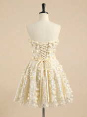 Champagne 3D Floral Sequin Lace-Up Short Homecoming Dress