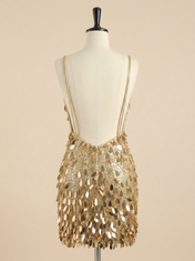 Gold Sequin Drop Spaghetti Strap Short Homecoming Dress