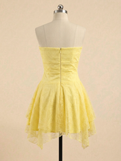 Yellow Leaf Lace Asymmetrical Short Homecoming Dress