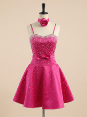 Hot Pink Pearl Beaded Choker Short Homecoming Dress