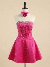 Hot Pink Pearl Beaded Choker Short Homecoming Dress
