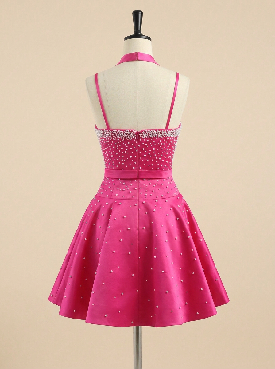 Pearl Beaded Strapless Short Homecoming Dress with Rose Choker