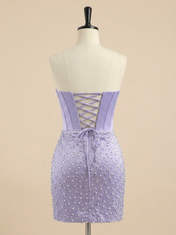 Sweetheart Pearl Beaded Corset Short Homecoming Dresses