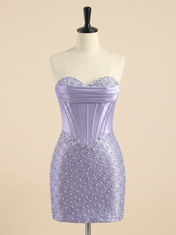 Sweetheart Pearl Beaded Corset Short Homecoming Dresses