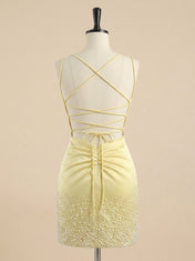 Pearl Beaded Lace-Up Mini Homecoming Dress