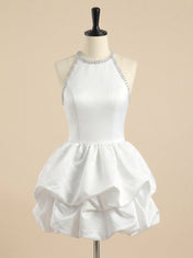 White Beaded Sleeveless Ruffle Short Homecoming Dress