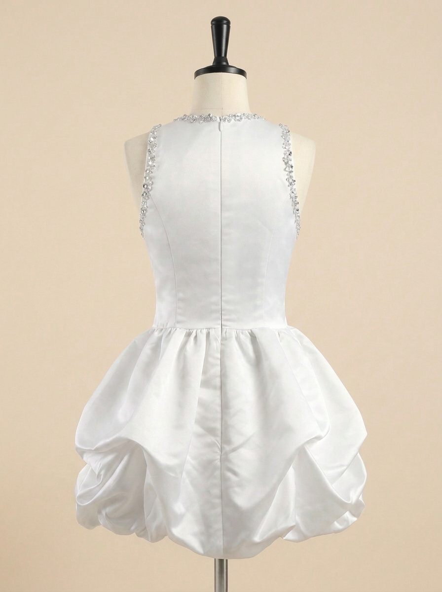 White Beaded Sleeveless Ruffle Short Homecoming Dress