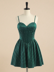 Dark Green Glitter A-Line Spaghetti Straps Short Homecoming Dress with Beaded