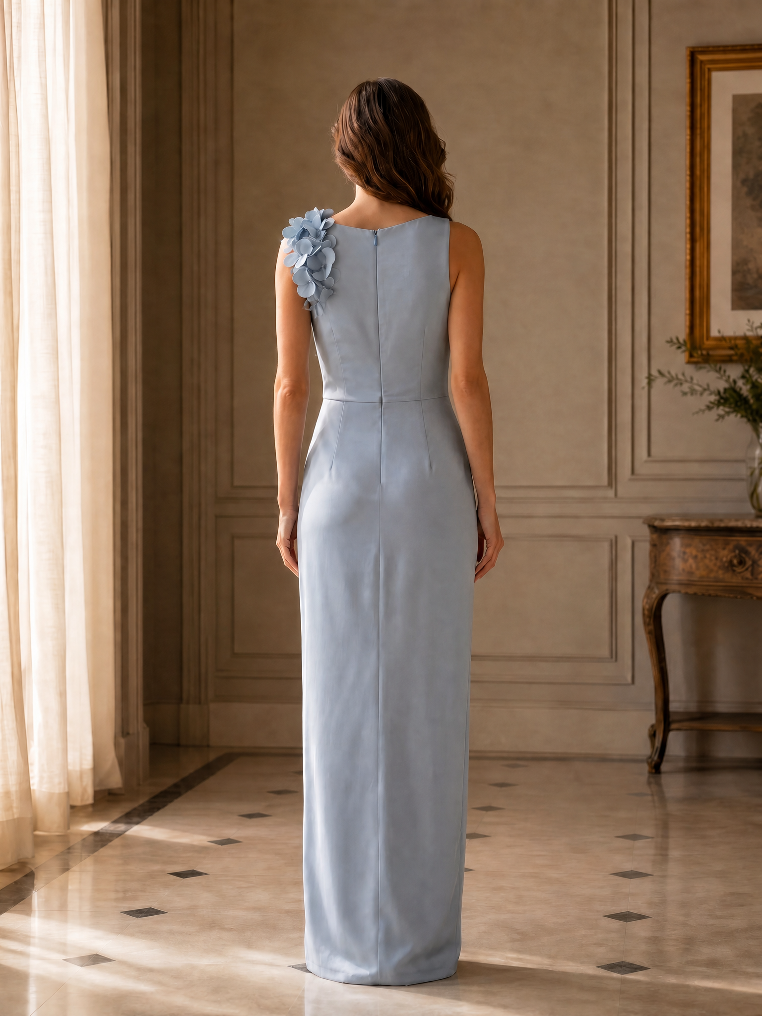 Floral Appliqued One Shoulder Sheath Evening Dresses with 3D Flowers