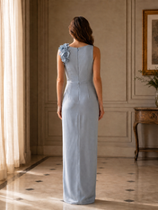 Floral Appliqued One Shoulder Sheath Evening Dresses with 3D Flowers