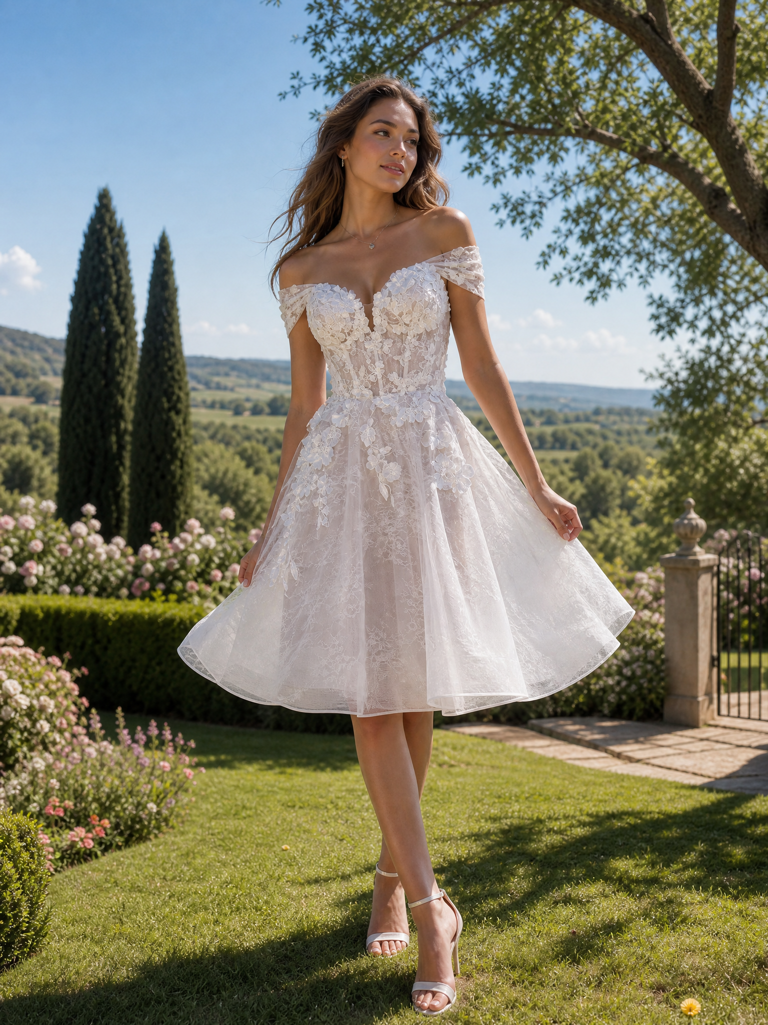 White Off-The-Shoulder Sweetheart Applique Short Wedding Dresses