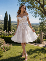 White Off-The-Shoulder Sweetheart Applique Short Wedding Dresses