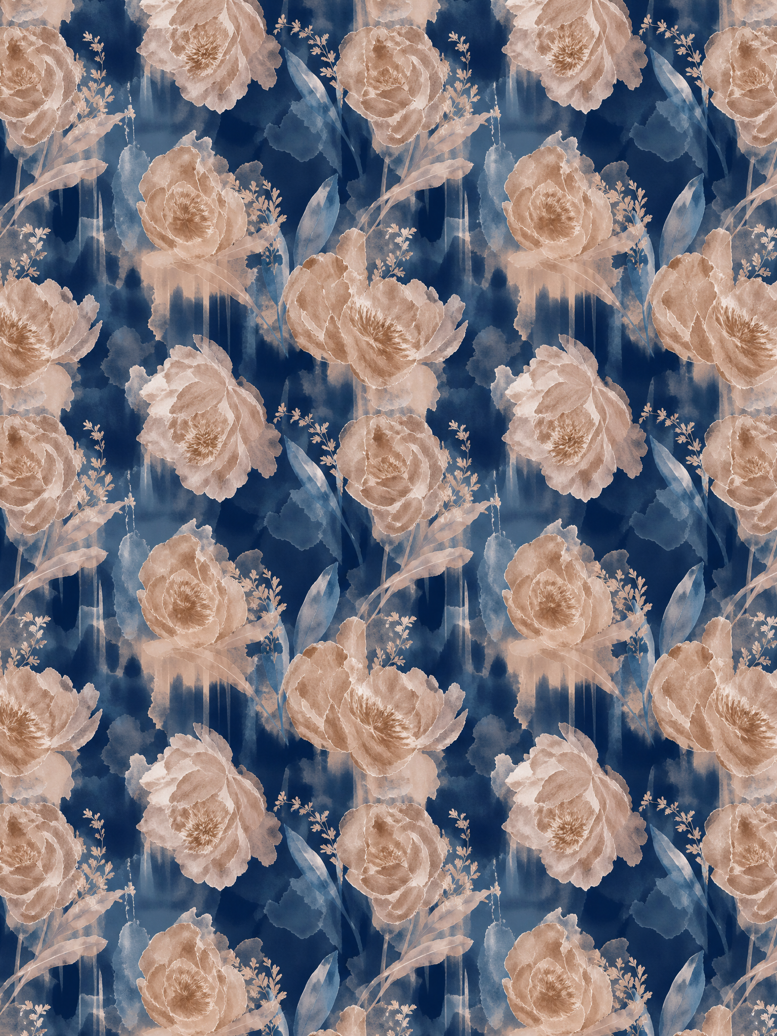 Navy Blue Floral Chiffon V-Neck Ruffled Cap Sleeve High Slit A-Line Floor-Length Gown Dress