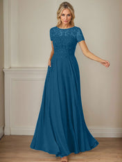 Dark Navy A-Line Boatneck Sequins Chiffon Dress