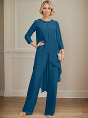 Separates Jumpsuit/Pantsuit Scoop Floor-Length Chiffon Mother of the Bride Dress With Sequins Beading