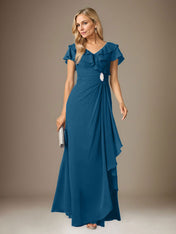 Stormy A-Line V-Neck Ruched Chiffon Dress
