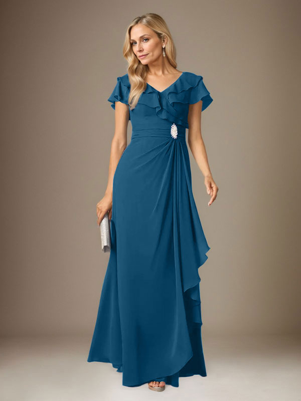 Stormy A-Line V-Neck Ruched Chiffon Dress