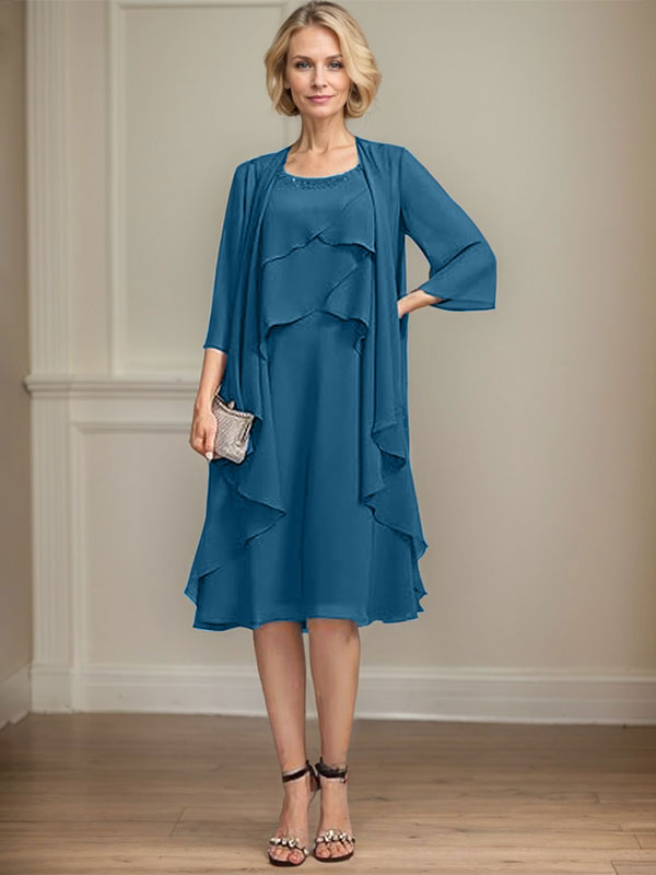 A-line Scoop Knee-Length Chiffon Mother of the Bride Dress With Beading