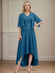 A-line V-Neck Asymmetrical Chiffon Mother of the Bride Dress With Beading Sequins
