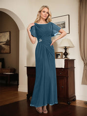 A-line Scoop Ankle-Length Chiffon Mother of the Bride Dress With Beading Pleated