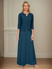 Robe veste en dentelle pailletée et jupe en satin avec veste ouverte 
