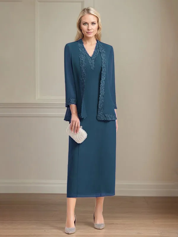 4 Sleeves Tea Length Mother Of The Bride Dress