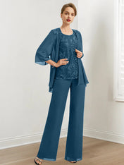 Chiffon Mother of the Bride Pantsuits with Sequins & Jacket